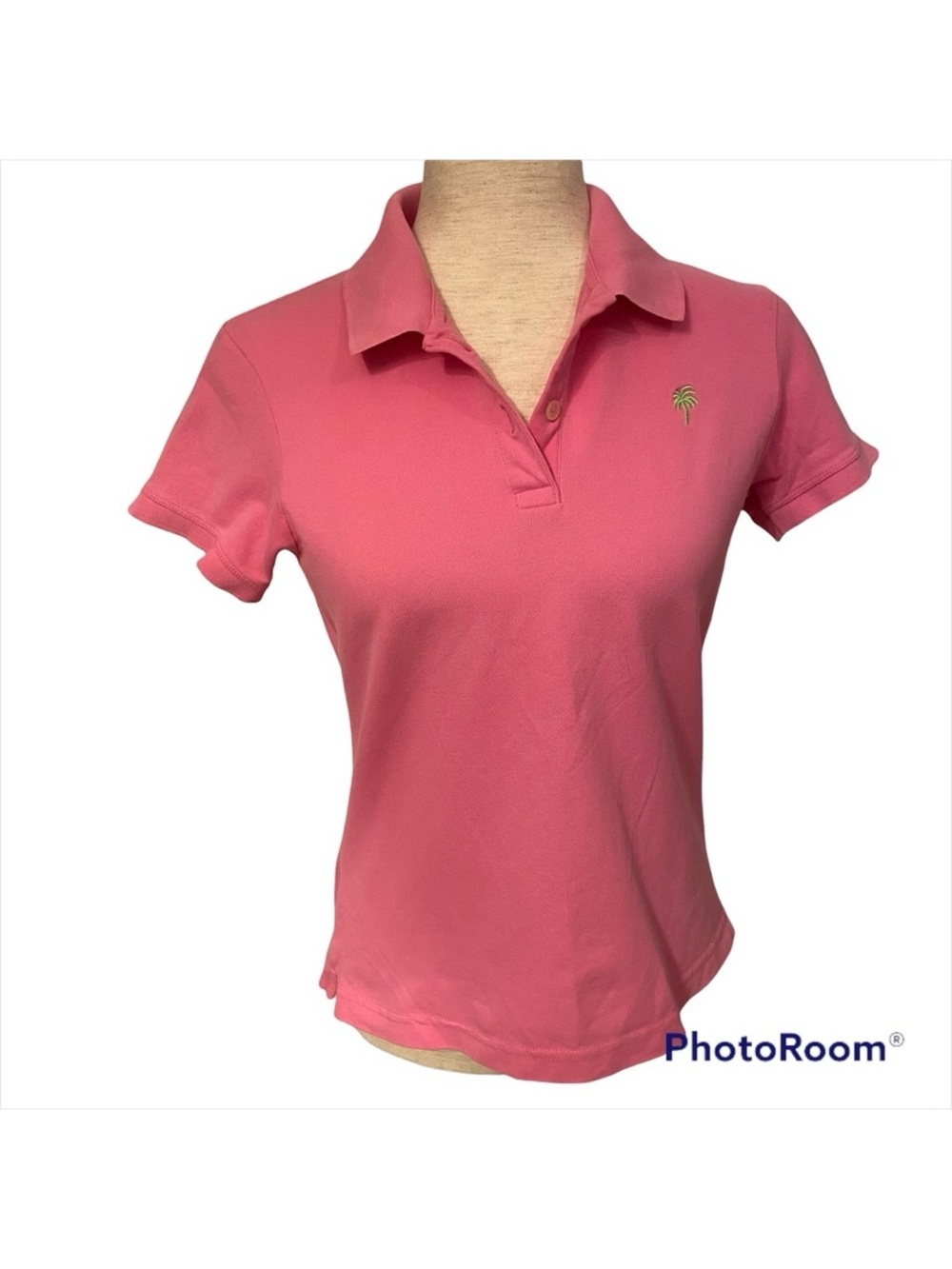 LILLY PULITZER TOP SHORT SLEEVE POLO COLLAR PINK STRETCH COTTON GREEN SIZE S